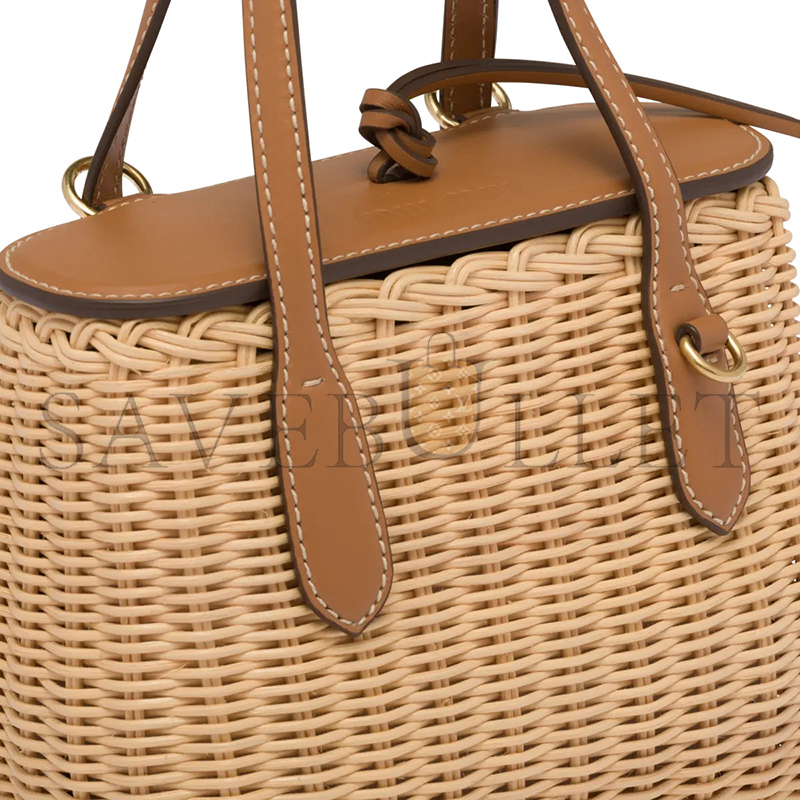 MIU MIU WICKER AND LEATHER HANDBAG 5BA222 (19*14.5*9.5cm)